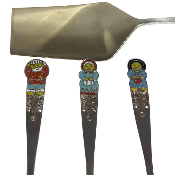 Vintage Soviet Russian Repka 6 Tea Spoon Cake Shovel Enamel Melchior Cupronickel - Picture 2 of 12